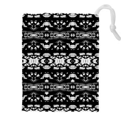 Black And White Modern Ornate Stripes Design Drawstring Pouch (4XL)