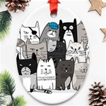 Cute Cat Hand Drawn Cartoon Style Ornament (Oval) Front