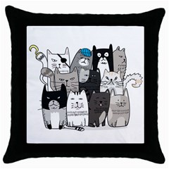 Cute Cat Hand Drawn Cartoon Style Throw Pillow Case (black) by Vaneshart