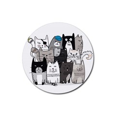 Cute Cat Hand Drawn Cartoon Style Rubber Coaster (round)  by Vaneshart