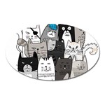 Cute Cat Hand Drawn Cartoon Style Oval Magnet Front