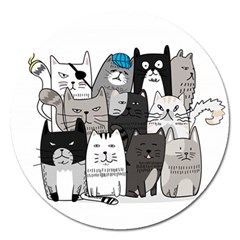 Cute Cat Hand Drawn Cartoon Style Magnet 5  (round) by Vaneshart