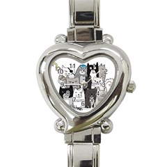 Cute Cat Hand Drawn Cartoon Style Heart Italian Charm Watch by Vaneshart