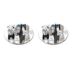 Cute Cat Hand Drawn Cartoon Style Cufflinks (oval) by Vaneshart