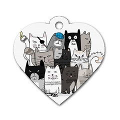 Cute Cat Hand Drawn Cartoon Style Dog Tag Heart (one Side) by Vaneshart