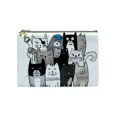 Cute Cat Hand Drawn Cartoon Style Cosmetic Bag (medium) by Vaneshart