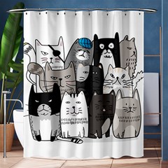 Cute Cat Hand Drawn Cartoon Style Shower Curtain 60  X 72  (medium)  by Vaneshart