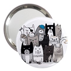 Cute Cat Hand Drawn Cartoon Style 3  Handbag Mirrors