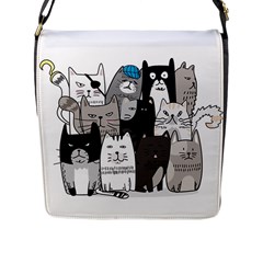 Cute Cat Hand Drawn Cartoon Style Flap Closure Messenger Bag (l) by Vaneshart