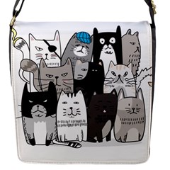 Cute Cat Hand Drawn Cartoon Style Flap Closure Messenger Bag (s) by Vaneshart