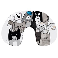 Cute Cat Hand Drawn Cartoon Style Travel Neck Pillow by Vaneshart