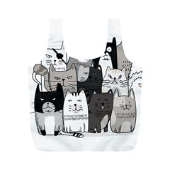 Cute Cat Hand Drawn Cartoon Style Full Print Recycle Bag (m) by Vaneshart