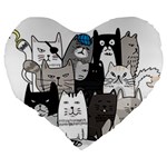 Cute Cat Hand Drawn Cartoon Style Large 19  Premium Flano Heart Shape Cushions Back