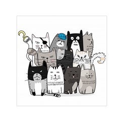 Cute Cat Hand Drawn Cartoon Style Small Satin Scarf (square) by Vaneshart