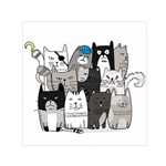 Cute Cat Hand Drawn Cartoon Style Small Satin Scarf (Square) Front