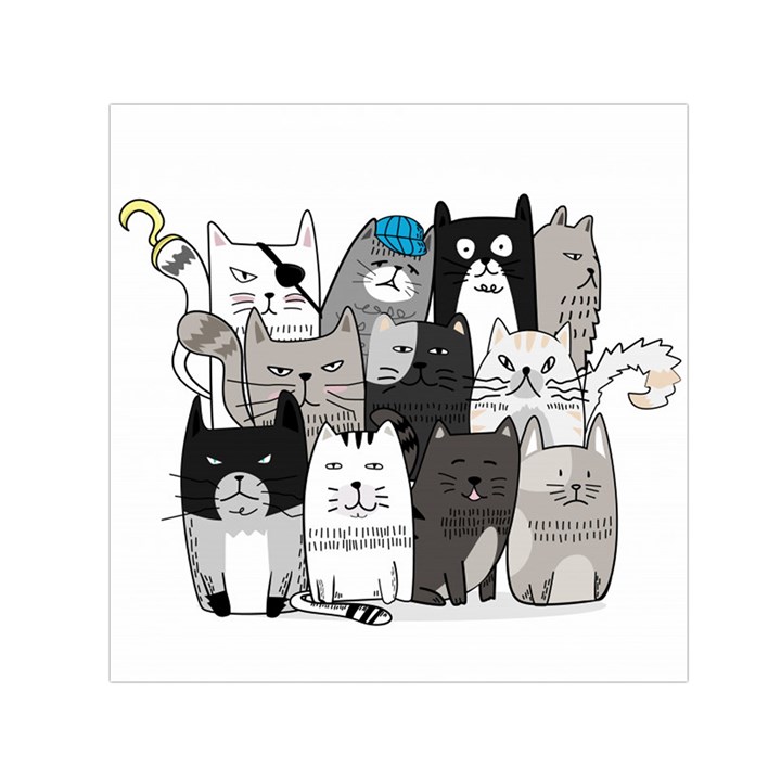 Cute Cat Hand Drawn Cartoon Style Small Satin Scarf (Square)