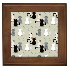 Cute Cat Seamless Pattern Framed Tile by Vaneshart