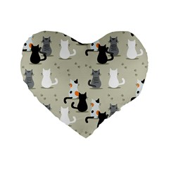 Cute Cat Seamless Pattern Standard 16  Premium Heart Shape Cushions by Vaneshart