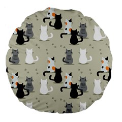 Cute Cat Seamless Pattern Large 18  Premium Flano Round Cushions by Vaneshart