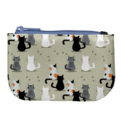 Cute Cat Seamless Pattern Large Coin Purse by Vaneshart