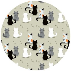 Cute Cat Seamless Pattern Wooden Puzzle Round by Vaneshart