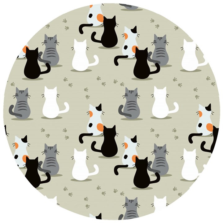 Cute Cat Seamless Pattern Wooden Puzzle Round