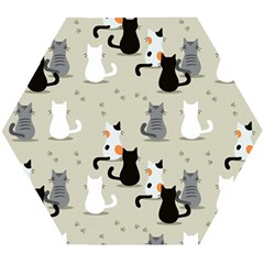 Cute Cat Seamless Pattern Wooden Puzzle Hexagon by Vaneshart