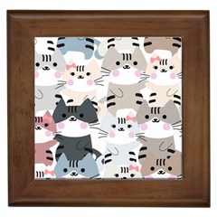 Cute Cat Couple Seamless Pattern Cartoon Framed Tile by Vaneshart