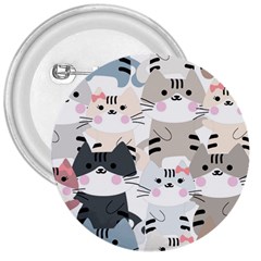 Cute Cat Couple Seamless Pattern Cartoon 3  Buttons by Vaneshart