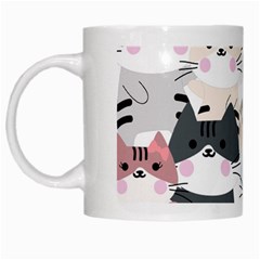 Cute Cat Couple Seamless Pattern Cartoon White Mugs by Vaneshart