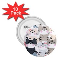 Cute Cat Couple Seamless Pattern Cartoon 1 75  Buttons (10 Pack) by Vaneshart