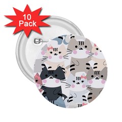 Cute Cat Couple Seamless Pattern Cartoon 2 25  Buttons (10 Pack)  by Vaneshart