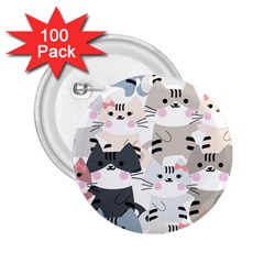 Cute Cat Couple Seamless Pattern Cartoon 2 25  Buttons (100 Pack)  by Vaneshart