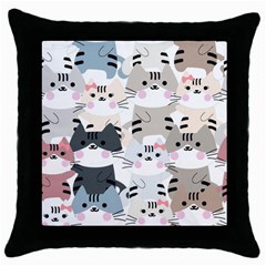 Cute Cat Couple Seamless Pattern Cartoon Throw Pillow Case (black) by Vaneshart