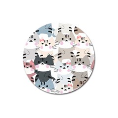 Cute Cat Couple Seamless Pattern Cartoon Magnet 3  (round) by Vaneshart