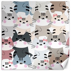 Cute Cat Couple Seamless Pattern Cartoon Canvas 16  X 16  by Vaneshart