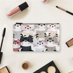 Cute Cat Couple Seamless Pattern Cartoon Cosmetic Bag (small) by Vaneshart