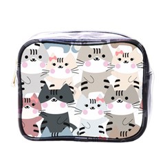 Cute Cat Couple Seamless Pattern Cartoon Mini Toiletries Bag (one Side) by Vaneshart