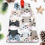 Cute Cat Couple Seamless Pattern Cartoon Bell Ornament (Two Sides) Front