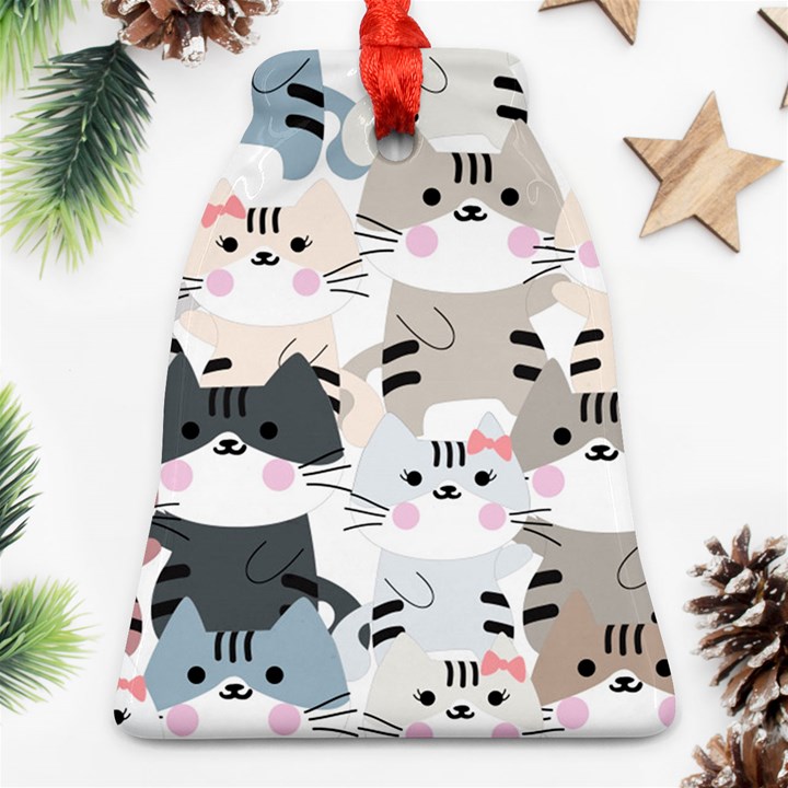 Cute Cat Couple Seamless Pattern Cartoon Bell Ornament (Two Sides)