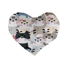 Cute Cat Couple Seamless Pattern Cartoon Standard 16  Premium Heart Shape Cushions by Vaneshart