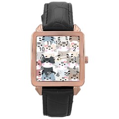 Cute Cat Couple Seamless Pattern Cartoon Rose Gold Leather Watch  by Vaneshart