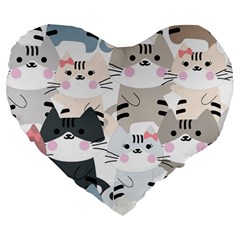 Cute Cat Couple Seamless Pattern Cartoon Large 19  Premium Flano Heart Shape Cushions by Vaneshart