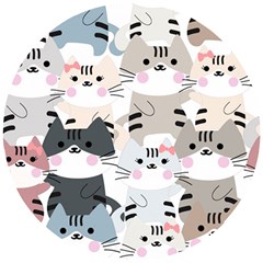 Cute Cat Couple Seamless Pattern Cartoon Wooden Puzzle Round by Vaneshart