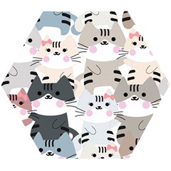 Cute Cat Couple Seamless Pattern Cartoon Wooden Puzzle Hexagon by Vaneshart