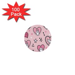 Cartoon Cute Valentines Day Doodle Heart Love Flower Seamless Pattern Vector 1  Mini Buttons (100 Pack)  by Vaneshart