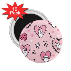 Cartoon Cute Valentines Day Doodle Heart Love Flower Seamless Pattern Vector 2 25  Magnets (10 Pack) 