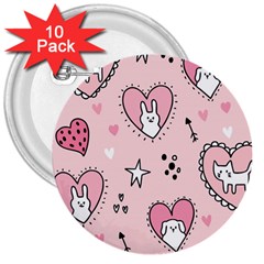 Cartoon Cute Valentines Day Doodle Heart Love Flower Seamless Pattern Vector 3  Buttons (10 Pack)  by Vaneshart