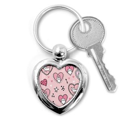 Cartoon Cute Valentines Day Doodle Heart Love Flower Seamless Pattern Vector Key Chain (heart) by Vaneshart