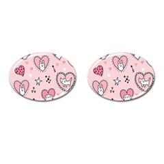 Cartoon Cute Valentines Day Doodle Heart Love Flower Seamless Pattern Vector Cufflinks (oval) by Vaneshart